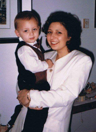 Young Tim Myles being held by his late mother, Joelle.