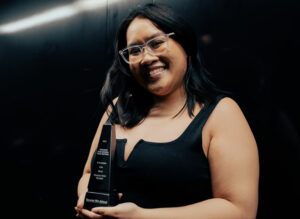 Anne Vo with her award for Best Production Design at 2023 TFS Film Fest