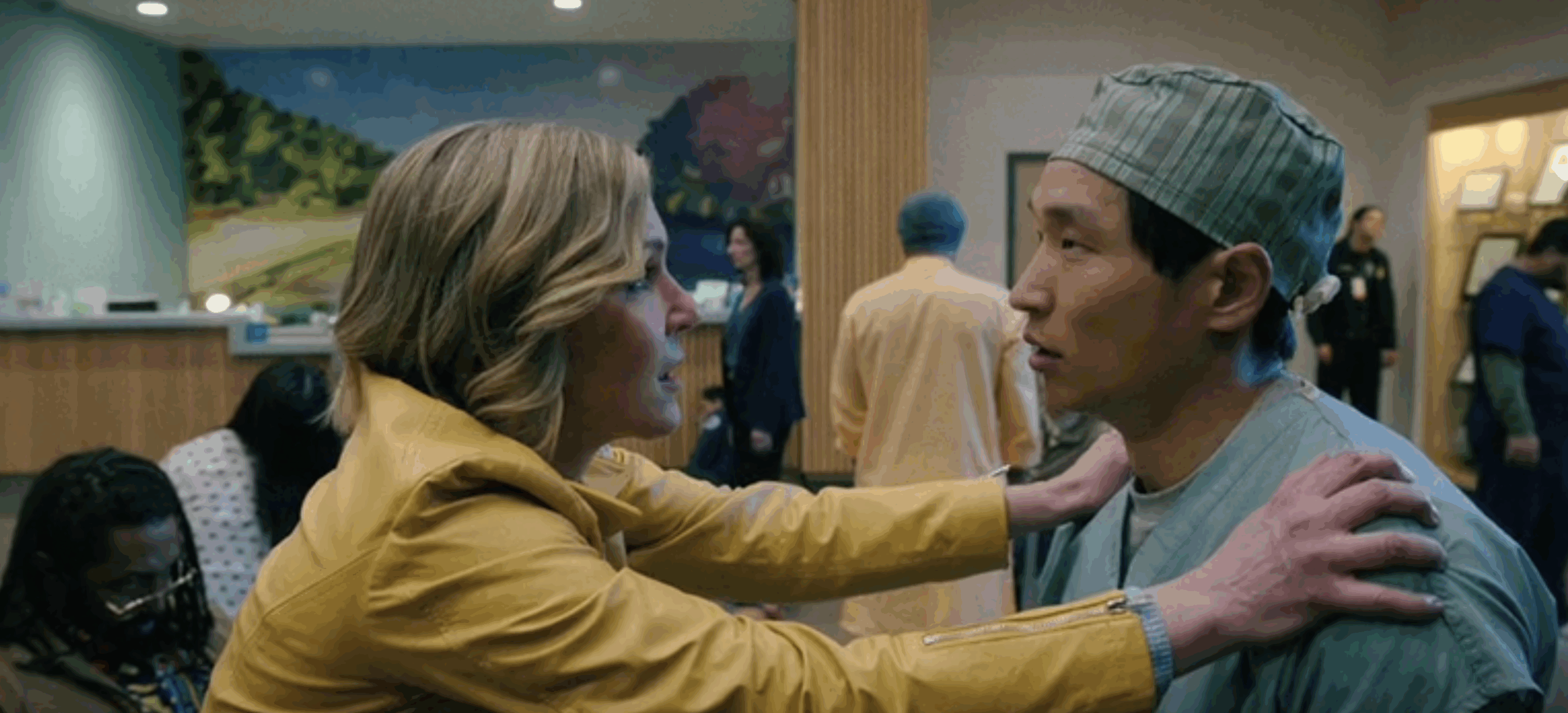 The character of Carol in the Apple TV show Pluribus, trying to get a doctor's attention. 