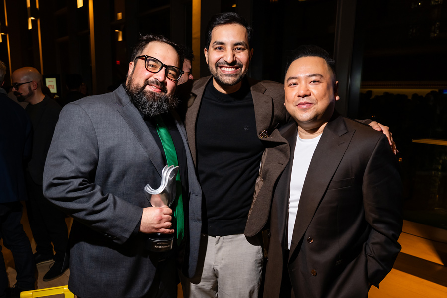 Kaveh Mohebbi, Rahul Chaturvedi and Andrew Phung at the WGC Screenwriting Awards. 